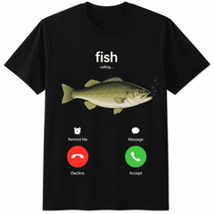 Funny Fishing T Shirt for Men, Fish Calling Graphic Tee, Outdoor Fishing Lover Shirt, Casual Short Sleeve Crew Neck Top, Humor Gift for Anglers, Dad, Husband and Friends