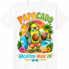 Funny Papacado Vacation Mode On Avocado Hawaiian Beach Graphic T Shirt for Adults Summer Tropical Surf Coconut Funny Vacation Tee Unisex Casual Holiday Travel Graphic Shirt Gift for Avocado Lovers