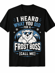Funny Polar Bear Graphic T-Shirt for Men Women, Frost Boss Arctic Wildlife Tee, Cool Bear Lover Short Sleeve Casual Cotton Shirt, Outdoor Adventure Gift, Unisex Graphic Tee