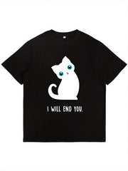 Funny Sarcastic "I Will End You" Kitten T-Shirt - Humor Suitable For Parties & Casual Wear, Crew Neck Tee With Evil