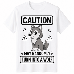 Funny Wolf Shirt for Men Women, Cute Cartoon Wolf Graphic Tee, Caution May Randomly Turn Into A Wolf T-Shirt, Wolf Lover Gift, Animal Lover Humor Shirt