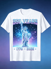 Futuristic Neon Patriotic Tshirt, 1776-2026 250 Years US Bicentennial Statue Liberty Galaxy Star Graphic Short Sleeve Tee, Soft Cotton Holiday Outfit Gift for American Patriots