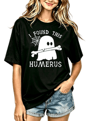 Halloween Skeleton & Letter Print Casual T-shirt, Crew Neck Short Sleeve Top For Spring & Summer, Women's Clothing