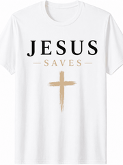 Jesus Saves Christian Cross T-Shirt for Men Women | Minimalist Faith Graphic Religious Tee Gift