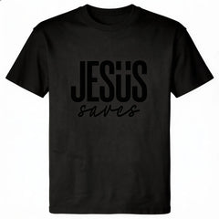 Jesus Saves Minimal Letter Graphic Unisex Crew Neck Short Sleeve Cotton T-Shirt