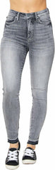 Judy Blue Women's High Waist Tummy Control Skinny Jeans, Grey, Release Hem, Stretch Denim 88792