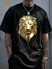 Lion Print T-Shirt, Plus Size Men's T-Shirt, Simple Graphic T-Shirt, Casual And Versatile