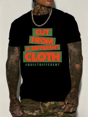 Men' Crew Neck T-Shirt Suitable for Seasons - Soft Comfortable Casual Shirt with "Cut From a Different Cloth Built Different" Slogan Print, Machine Washable Round Neck Tee for Gym