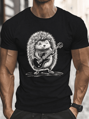 Men'S Casual Hedgehog Guitar Print TShirt Crew Neck Short Sleeve Top