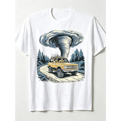 Men Women Retro Chaser Graphic T-Shirt, Tornado Hunter Off-Road Vehicle Nature Weather Lover Short Sleeve Casual Daily Tee