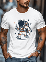 Men's Astronaut Graphic T-Shirt, Funny Space Explorer Print Crew Neck Short Sleeve Casual Tee