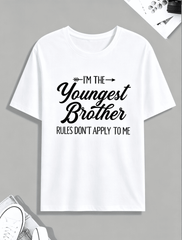 Men's Fashion Casual Printed Short Sleeve Tees Fun Family Youngest Brother Themed Printed Graphic Tee
