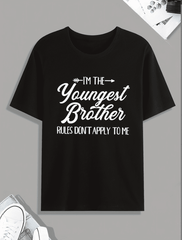 Men's Fashion Casual Printed Short Sleeve Tees Fun Family Youngest Brother Themed Printed Graphic Tee