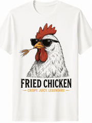 Men's Funny Fried Chicken Graphic T-Shirt, Vintage Retro Chicken with Sunglasses Tee, Casual Short Sleeve Cotton Crew Neck Graphic Shirt
