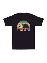 Men's Funny Vintage I Love My Cat & Opossum Graphic T-Shirt - Retro Tee with Bold Lettering & for cat & possum lovers, Casual Shirt for all-Season, Ideal Gift for Pet Owners