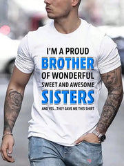 Men's Proud Brother T-Shirt, Wonderful Sweet Awesome Sisters Funny Graphic Tee, Short Sleeve Crew Neck Family Shirt, Brother Gift from Sisters