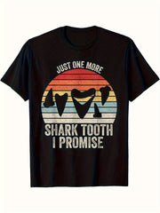 Men's Vintage Shark Tooth Graphic T-Shirt - Heavy Teeth Design with "Just One More Shark Tooth I Promise" Text - Fabric Gym Beach Casual Shirt