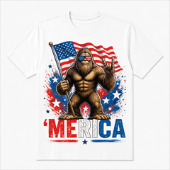 Patriotic Bigfoot American Flag Sunglasses Graphic T-Shirt for Men Women Funny Sasquatch USA Independence Day Tee 4th of July Gift Casual Short Sleeve Graphic Shirt