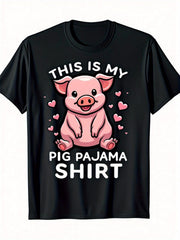 This Is My Pig Pajama Shirt Cute Pink Pig Animal Lover Graphic Tee for Men Women, Funny Farm Animal Short Sleeve T-Shirt, Casual Crew Neck Top for Pig Lover Gift