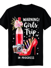 Retro Floral Wine Camera Girls Trip Graphic Tee, All Season Short Sleeve Shirt, Fun Vacation Gift, Casual Top for Bachelorette Party and Women Travel Group