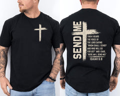 Send Me Isaiah 6:8 Christian Cross Here Am I Send Me Retro Front & Back T-Shirt