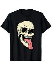 Skull Tongue Out Halloween Spooky Skeleton Bones Gothic Goth T-Shirt for Men Women, Gifts Halloween Gifts Thanksgiving Gifts Christmas Gifts, Men'S T-Shirts, Unisex Black