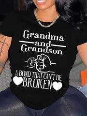 Summer Fashion Women's Clothing Grandma And Grandson A Bond That Can'T Be Broken Letter Print Loose T-Shirt Women's Casual Short Sleeve Top