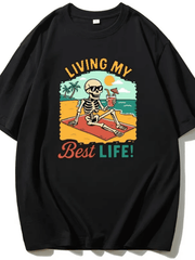Summer New Skull Humorous Printed Cotton T-Shirt Couple Short-Sleeved Men's And Women's Tops
