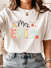 Teacher Appreciation Graphic T‑Shirt for Women, Casual Crewneck Short Sleeve Tee, Cute Pencil Apple School Art Print Everyday Tops