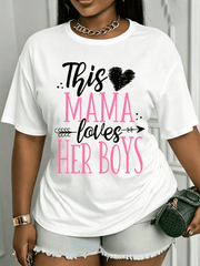 This Mama Loves Her Boys Graphic T‑Shirt, Sweet Heart Arrow Print Crewneck Short Sleeve Tee, Casual Mother Gift Top for Women