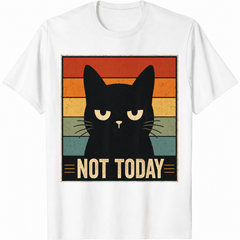 Vintage Black Cat Not Today T-Shirt for Cat Lovers, Funny Grumpy Kitty Graphic Tee, Retro Pet Lover Gift Shirt