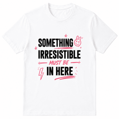 Women Crew Neck Short Sleeve Cotton T-Shirt, Something Irresistible Must Be In Here Pink Doodle Bunny Lightning Star Graffiti Letter Graphic Relaxed Fit Daily Casual Tee