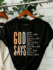 Women' God Says Bible Verse Print White TShirt Crew Neck Casual Cotton Tee Medium cotton Fabric Regular Fit For Female Ladies For