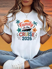 Women'S 2026 Family Cruise Theme T-Shirt - Cruise Ship Starfish Palm Tree Slogan Decor Casual Short Sleeve, Vacation Family Cruise Travel Top