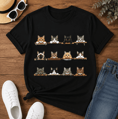 Women's Cat Lover Graphic T-Shirt, Cute Cartoon Cat Breed Illustration Print Short Sleeve Tee, Funny Multiple Cats Crew Neck Casual Top