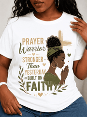 Women's Christian Faith Graphic Tee, Prayer Warrior Inspirational Shirt, Built on Faith Casual Crew Neck Cotton T-Shirt