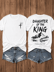 Women's Daughter of the King Christian T-Shirt, Faith Graphic Cross Bible Verse Short Sleeve Crew Neck Casual Summer Tee Gift for Women
