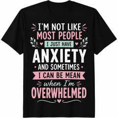 Women's Funny Anxiety Graphic T-Shirt, Retro Humor Mental Health Awareness Tee, Inspirational Casual Short Sleeve Crewneck Shirt
