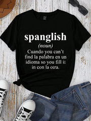 Women's Funny Spanglish Graphic T-Shirt, Bilingual Spanish English Quote Crew Neck Short Sleeve Casual Cotton Tee, Language Lover Everyday Summer Top
