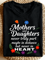 Women’s Mothers And Daughters Never Truly Part Floral Graphic Short Sleeve T-Shirt, Mother Daughter Matching Crew Neck Casual Gift Top