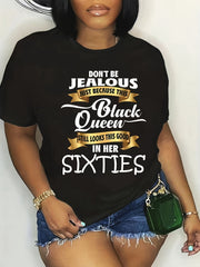Women's Motivational Graphic Tee, Short Sleeve Crew Neck Casual T-Shirt, Queen Inspired Positive Message Summer Lightweight Everyday Top