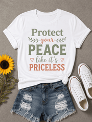 Women's Protect Your Peace Graphic T-Shirt Inspirational Quote Short Sleeve Crew Neck Casual Summer Tee