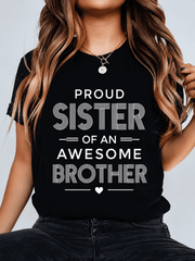 Women's Sister Graphic T-Shirt, Family Inspired Letter Print Crew Neck Short Sleeve Casual Tee, Gift for Sisters