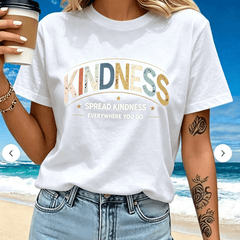 Women's Summer Fashion Graphic Tee Kindness Inspirational Casual Crew Neck Tee Retro College Style Shirt