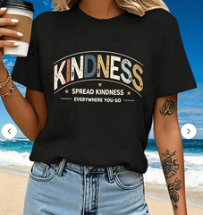 Women's Summer Fashion Graphic Tee Kindness Inspirational Casual Crew Neck Tee Retro College Style Shirt