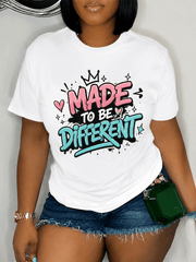 Women’s Unique Self Confidence Graphic Tee Made To Be Different Bubble Font Crown Hearts Street Style Everyday Casual Short Sleeve Shirt