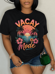 Women's Vacay Mode Graphic T-Shirt Tropical Sunset Palm Tree Beach Vacation Summer Casual Short Sleeve Crewneck Tee