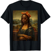 Black Mona Lisa Afro Braids African American T-Shirt - Cultural Art Graphic Tee with Bandana & Bangles Design, Unisex Graphic shirt