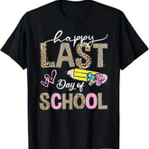 Happy Last Day of School Leopard Print T-Shirt - Teacher & Student End of Year Graphic Tee, Unisex Summer Casual Top