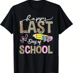 Happy Last Day of School Leopard Print T-Shirt - Teacher & Student End of Year Graphic Tee, Unisex Summer Casual Top